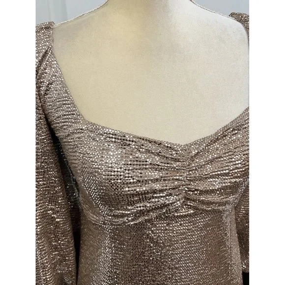 Show Me Your Mumu Sydney Gold Midi Dress Metallic Sparkles Size M Medium - Picture 9 of 11